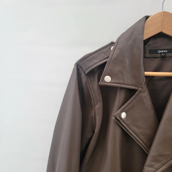 Quince Mocha Brown Leather Moto Biker Jacket Size Large Timeless Minimalist - Picture 6 of 16
